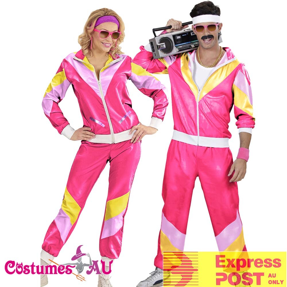 Couples Pink 80s Shell Suit Tracksuit Costume Height of Fashion