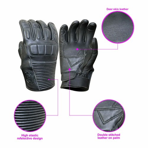 ADM Hirsch Skin Leder I Touch Screen Gummi Gelenk Motorrad Außen- Handschuh 9018 - Picture 5 of 6