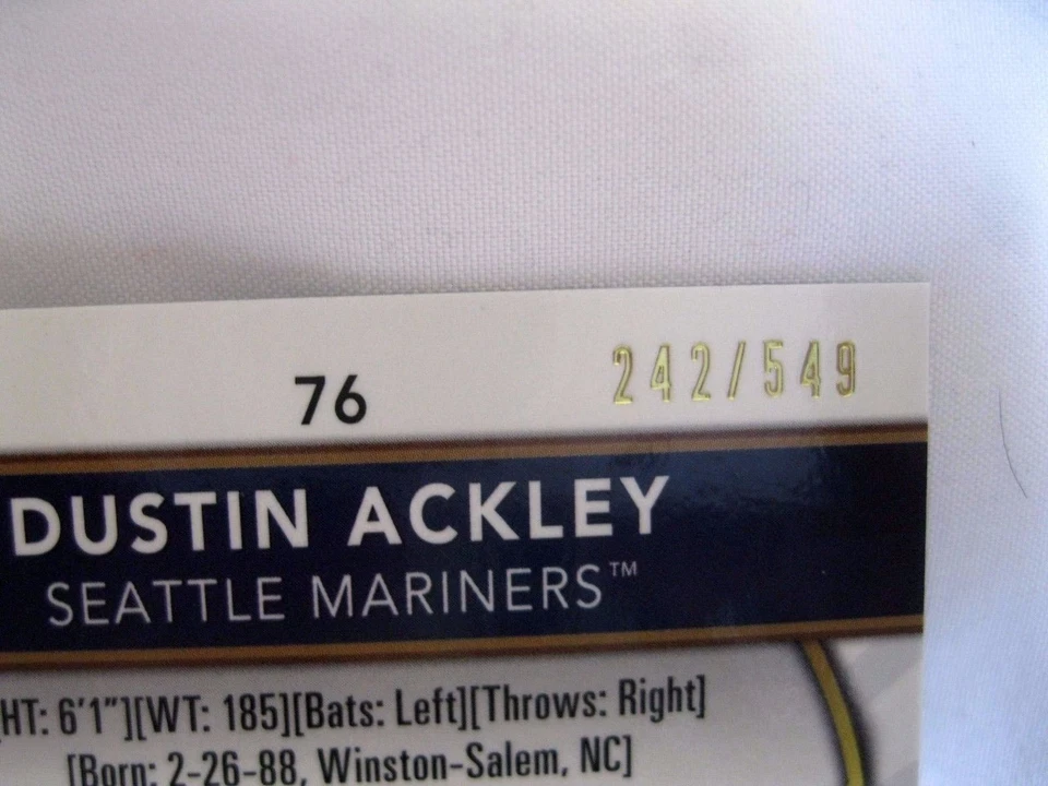 Dustin Ackley RC 2011 Topps Finest Rookie Autographs Refractors #106/499 BGS10!! - Image 4 of 4