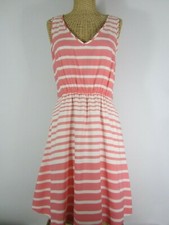 GAP Womens Small Coral Pink White Striped Sleeveless Rayon V-Neck Dress Pockets
