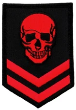 RED SKULL PATCH embroidered iron-on MILITARY SKELETON MORALE DEATH EMBLEM DEVIL