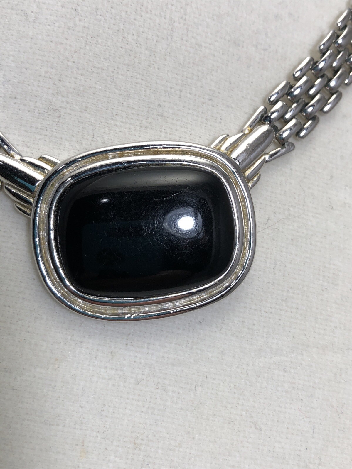 Trifari vintage Silver plated Rectangular Black S… - image 3