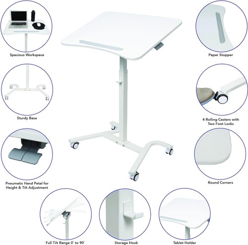 Adjustable Mobile Sit-Stand Workstation Laptop Desk Cart - Picture 4 of 7