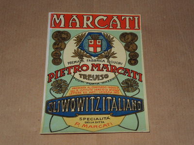 PUBBLICITA' ETICHETTA SLIWOWITZITALIANO- ORIGINALE ANNI '60 - MARCATI TREVISO