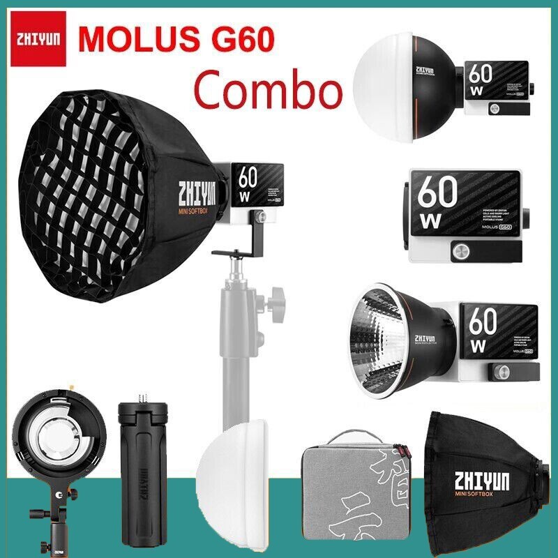 ZHIYUN MOLUS G60 Combo 60W Mini Led Video COB Light APP Control Bi-Color Softbox ZHIYUN MOLUS G60 Combo 60W Mini Led Video COB Light APP Control Bi-Color Softbox