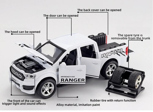 1:32 Ford Raptor F350 Pickup Simulation car of Model Alloy Toy car Sound vehicle - Picture 10 of 25