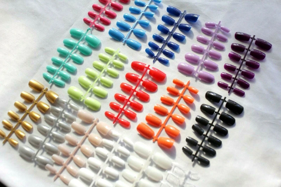 24 96 SHORT Full Cover SQUARE Pre Shaped Coloured Tips Fake Glue On False Nails - Image 3 of 4