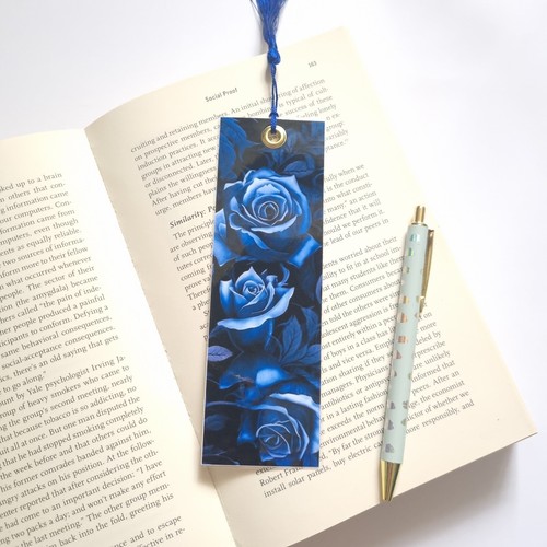 Skulls Blue Roses Bookmarks Dark Fantasy Unique Bookworm Gift Book Lover Gothic - Picture 5 of 7