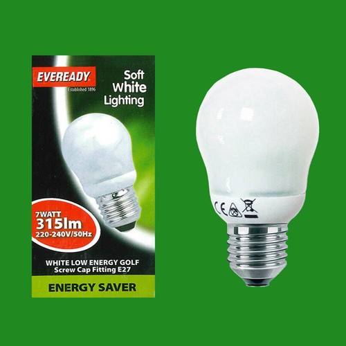 50x 7W Eveready Golf Lampadina Es E27 Cfl Energia Risparmio Lampada 3500K