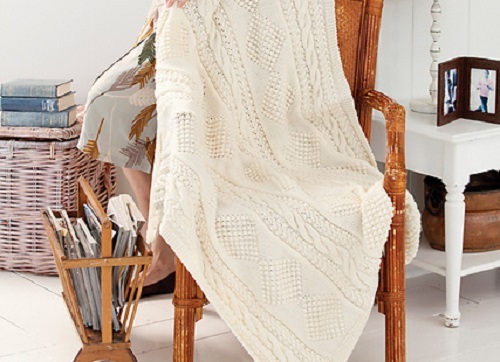 (KA7) KNITTING PATTERN - GORGEOUS ARAN CABLE AND DIAMOND THROW/AFGHAN 47" x 54" - Picture 1 of 1