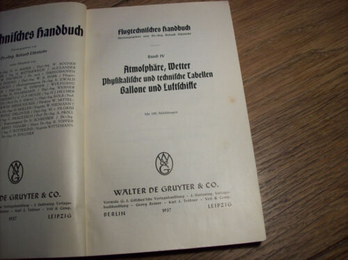 Roland Eisenlohr/Hg Flugtechnisches Handbuch IV ATMOSPHÄRE Wetter pp. ill. 1937 - Bild 1 von 3