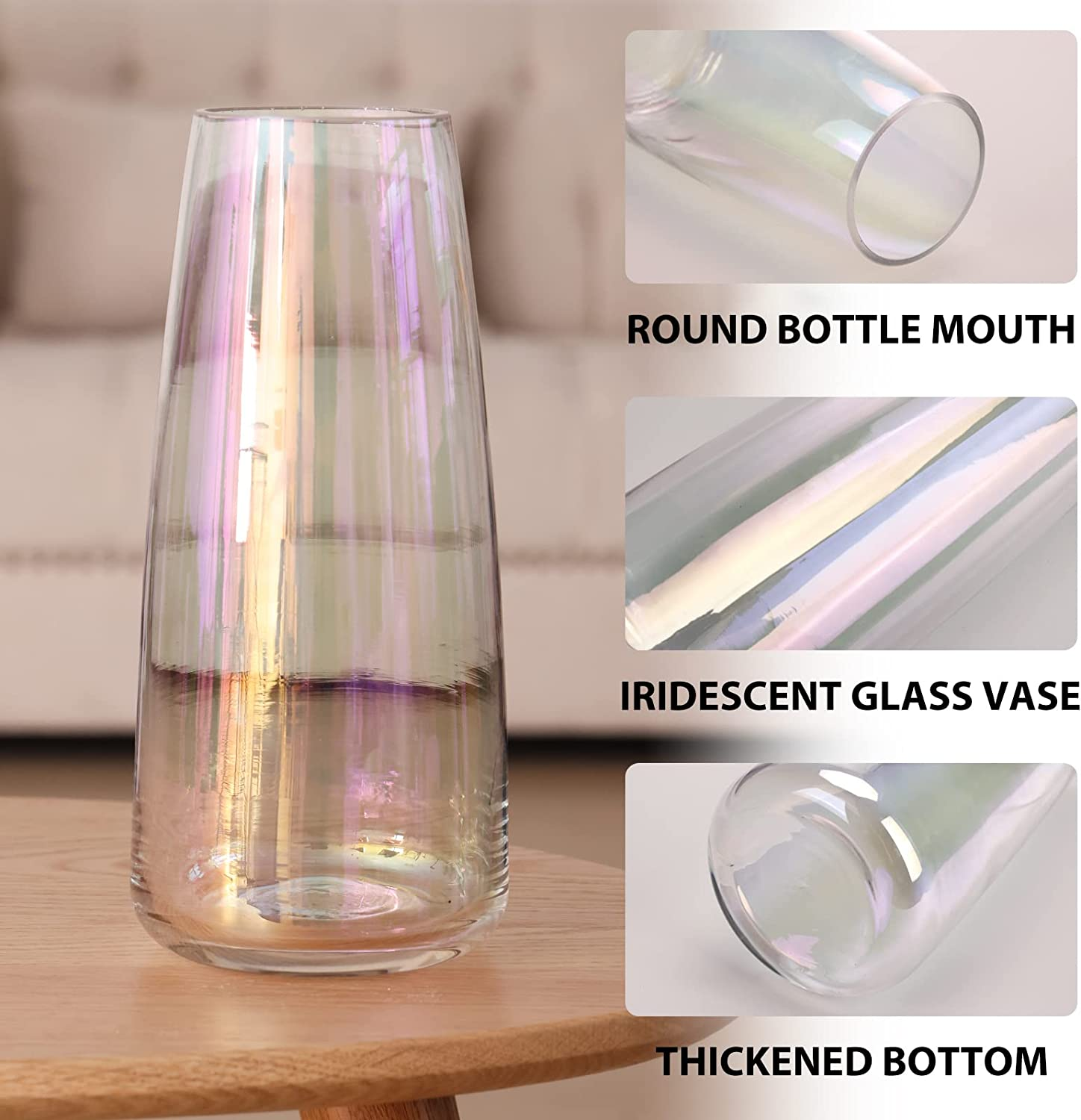 Iridescent Clear Glass Vase 8.7 Inch Modern Conical Crystal Vases eBay