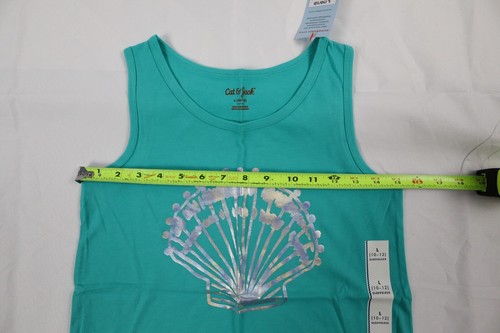 Cat and Jack Kids Girl's Large (L) 10/12 Seashell Teal Sleeveless Tank Top - Picture 4 of 10