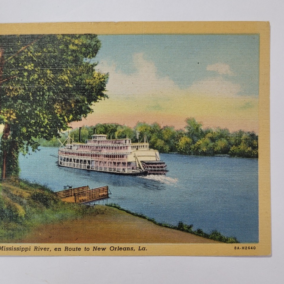 Mississippi Steamer Enroute New Orleans Louisiana Linen Postcard Paddle