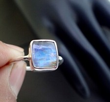 925 Sterling Silver Natural Moonstone Gemstone Band Ring Size 8 Gift For Her
