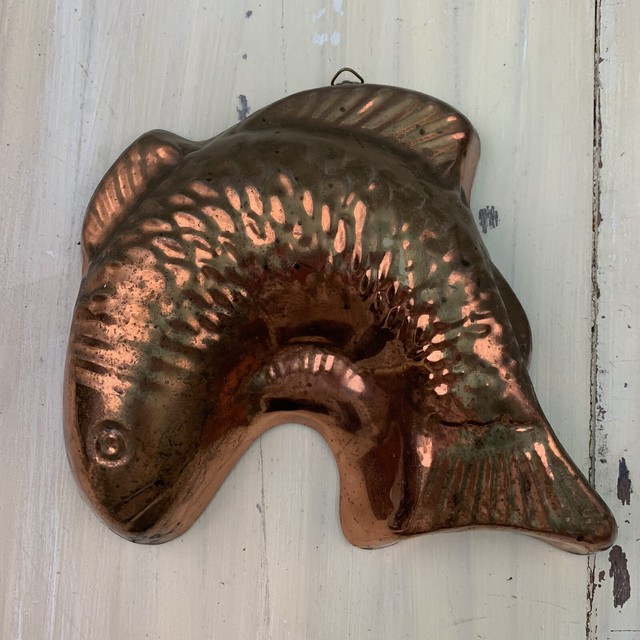 FISH MOLD Vtg Solid Copper Koi Jello Cake Pan, Korea, 8” x 9” MUST