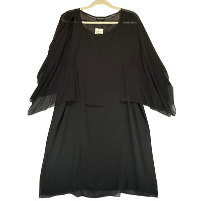 Eileen Fisher Silk Dress Overlay Sheer Black Cocktail Party M