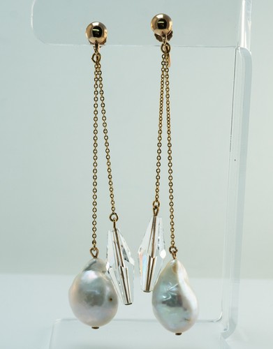 Pendientes barrocos de perlas de cristal con tornillos para orejas sin perforar oro de 10K 14K - Imagen 10 de 14