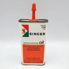 VINTAGE SINGER 4 oz Sewing Machine OIL Can, 75 cent Over Half Can Full