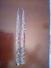 Vgg SILVER FLECK CANDLE SET CLEAR ACRYLIC LUCITE MID CENTURY MODERN 10"