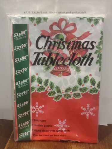 Vintage Christmas Tablecloth 52 X 90" Plastic Reusable New In Package Hong Kong - Picture 1 of 13