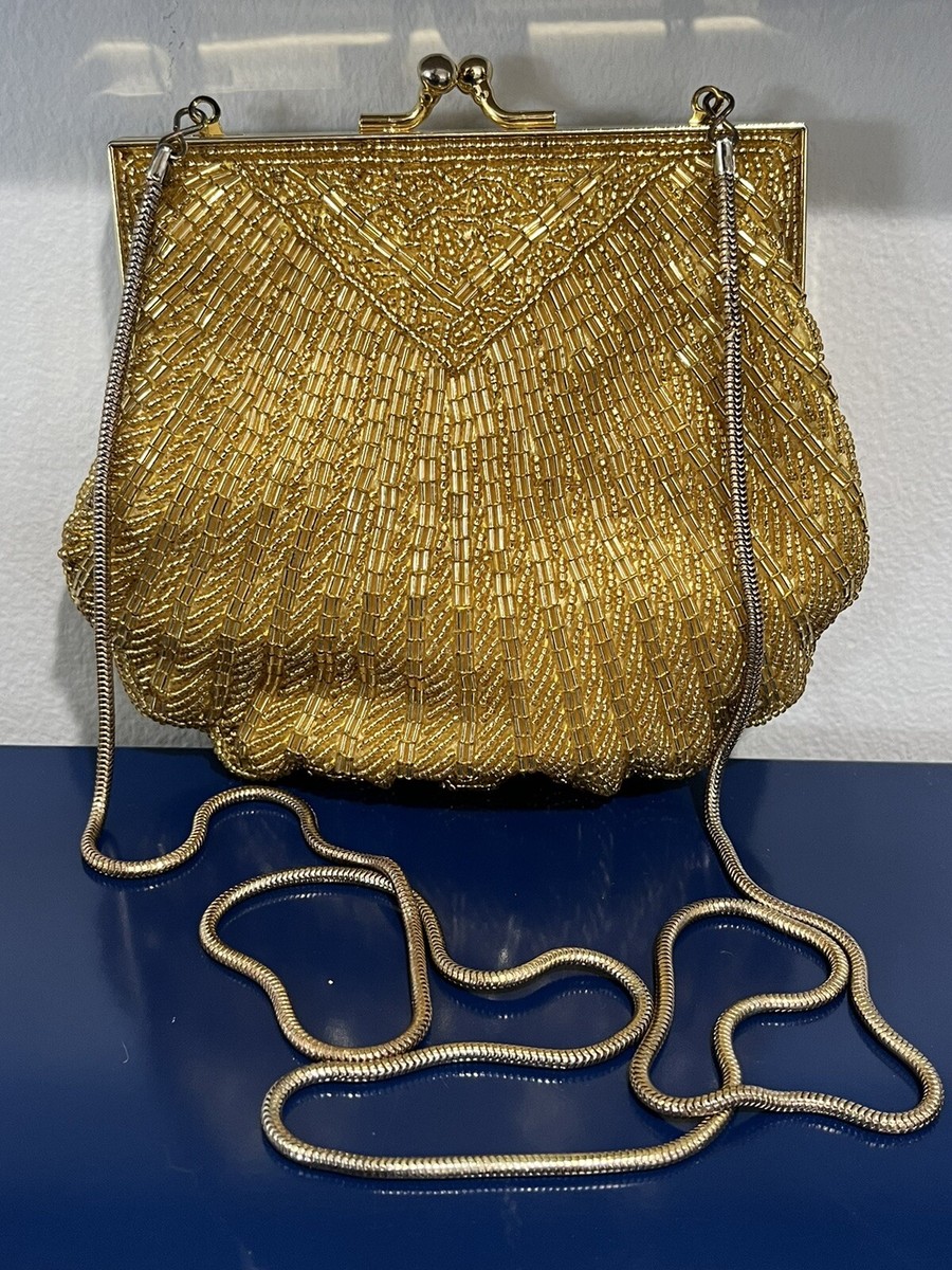 美品 ヴィンテージシェルバッグ ゴールド Carla Marchi Carla Marchi Gold Beaded Purse Evening Bag Clamshell Scallop