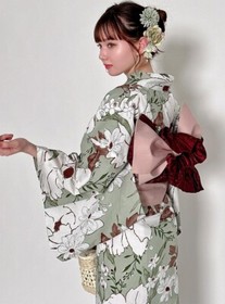 Grail Kimono Yukata Set Dress Watercolor Floral Pattern Kyoto Summer Clothes New