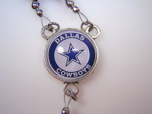 Dallas Cowboys Rosary Necklace Lone Star State Blue and White Jade Gemstones - Picture 3 of 14