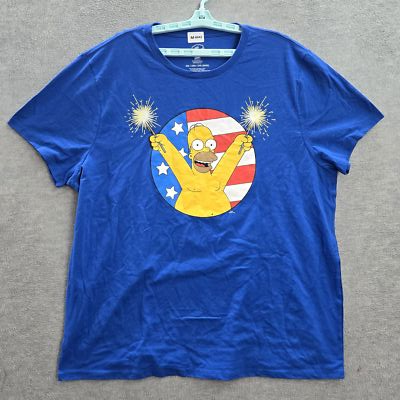 #ad The Simpsons Men Shirt 2XL Blue Graphic Print Homer Simpson Logo Short Sleeve $9.72
