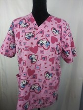 Mickey Minnie Womens Scrub Top V-Neck Career Size S Small