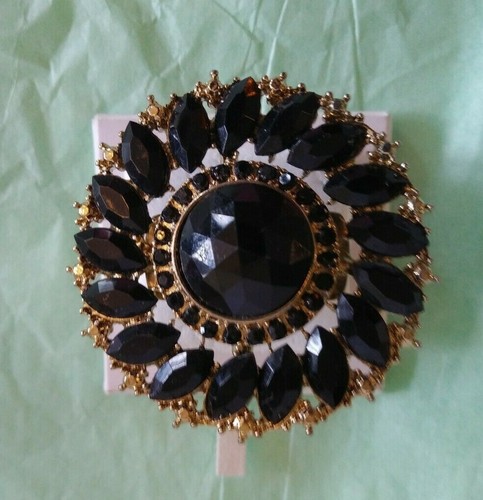Vintage Rhinestone Lucite Ring Large Black Flower