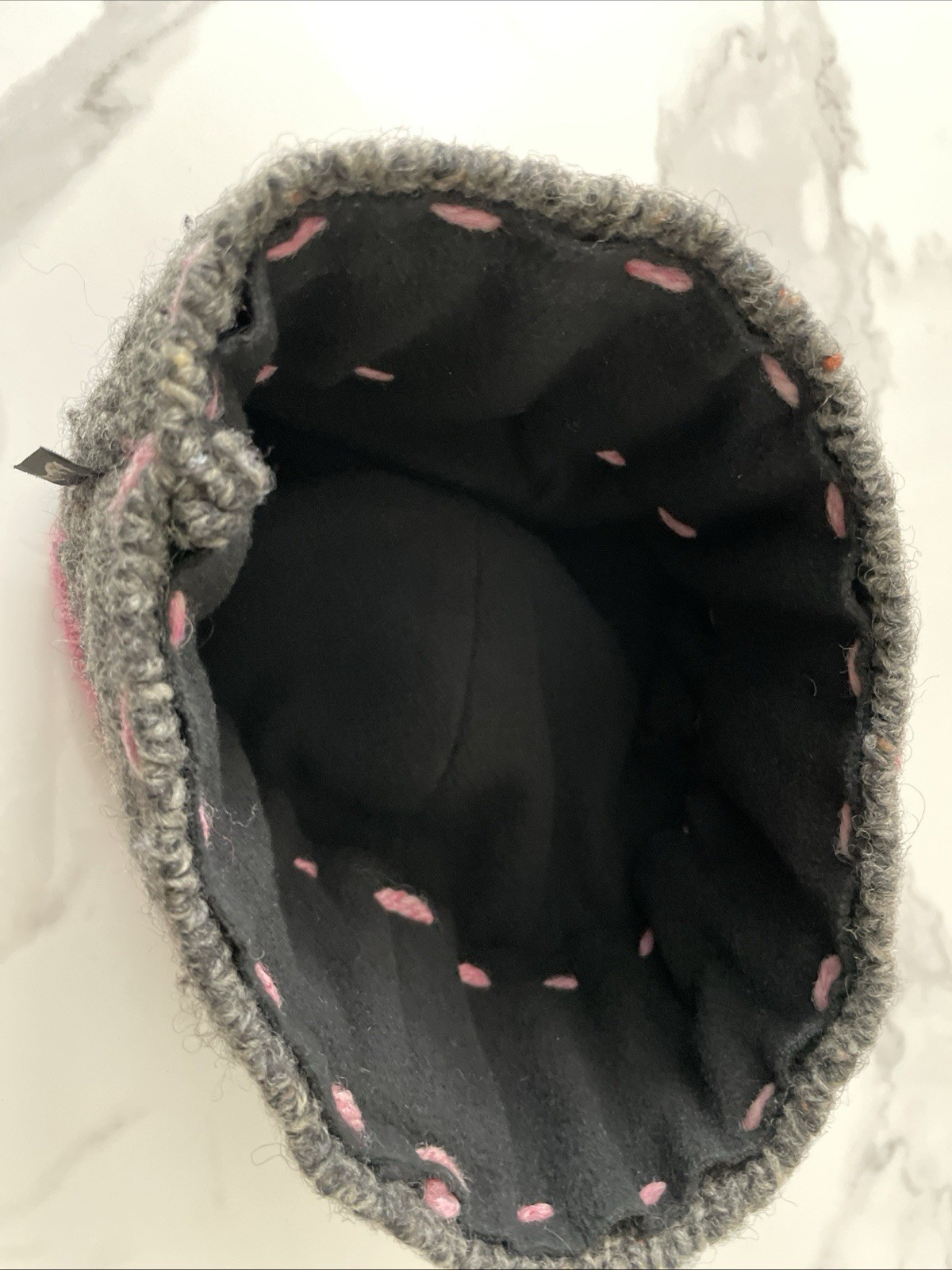 Handmade Wool Patchwork Hat Pink Brown Gray Fleec… - image 7