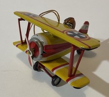 Vintage Tin Toy Bi-Plane Airplane  Pilot Ornament Germany ZZ