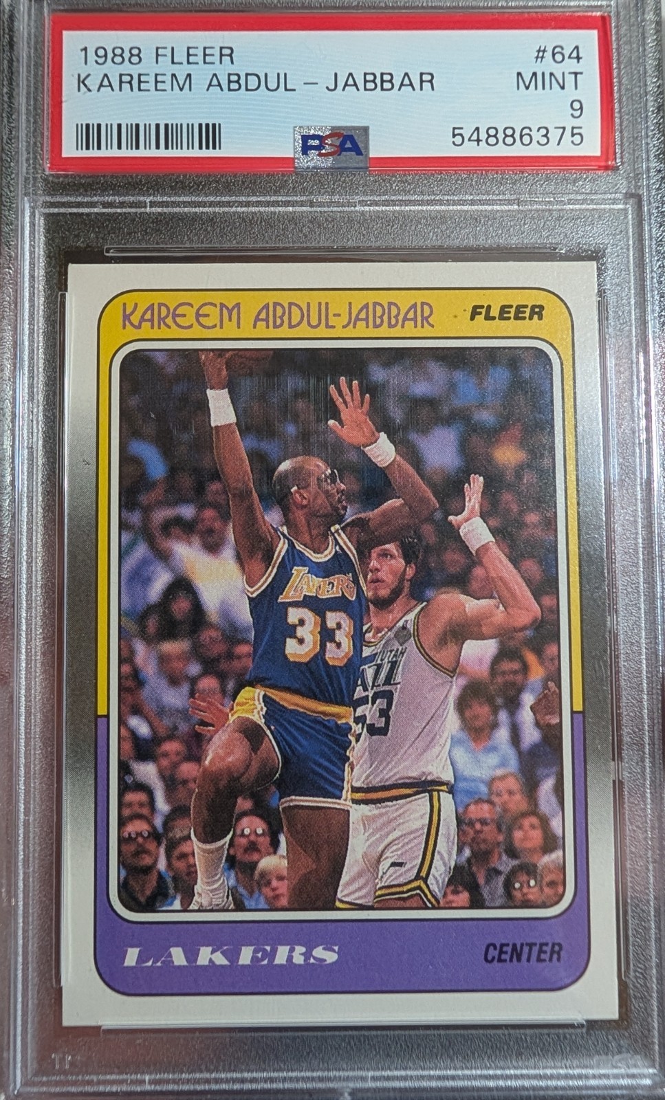1988 FLEER #64 KAREEM ABDUL-JABBAR LAKERS HOF PSA 9