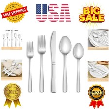 30 Piece Silverware Set Service for 6, Stainless Steel Flatware Set,Mirror Po...