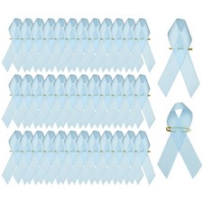 Satin Awareness Ribbons, Satin Ribbon with Safety Pins 100 Pcs Light Blue