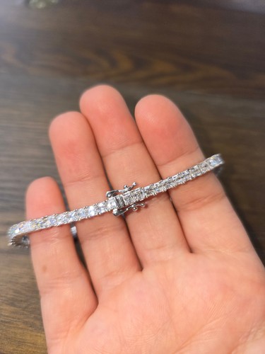 Unisex Tennis Bracelet with Natural Moissanite 10 Carats Asscher Cut 7.5" - Picture 4 of 11