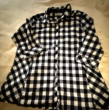 Vintage Women’s 3XL made in USA blue white jumbo check top Lagenlook classic