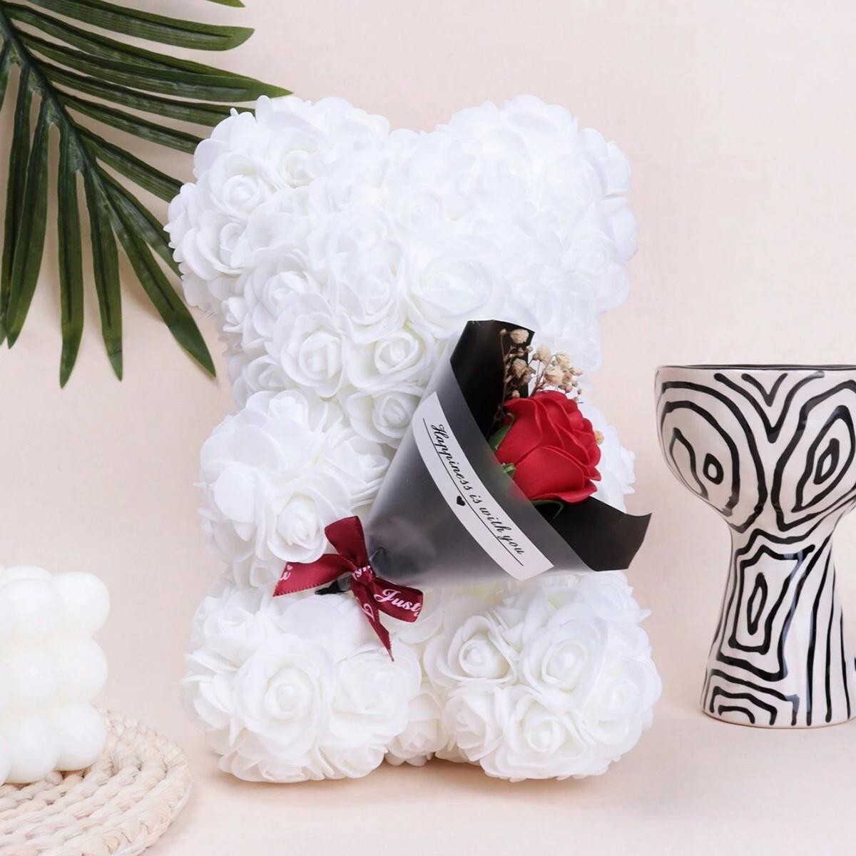 Foam Rose Teddy Bear Bouquet Gift for Weddings Mothers Day Thank You Decor Love