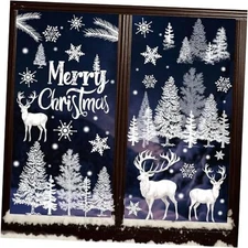 LOAVER 9 Sheets Christmas Window Clings,White Xmas Double-Sided Large 
