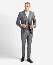 KENNETH COLE Men's Light Grey Basketweave Slim Fit 3 piece Suit 42 36 30
