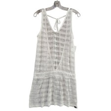 Oakley Swim Cover Up Womens Size Medium White Striped Sheer Mesh Tie Back V-Neck