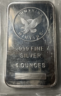 #ad #ad 5 Troy oz Sunshine Mint .999 Fine Silver Bar Mint Mark Sealed $340.00