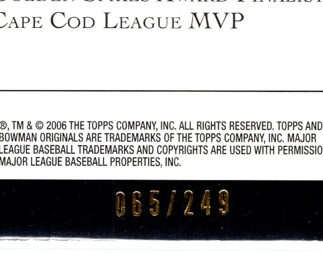 EVAN LONGORIA 2006 Bowman Originals Prospects Rookie /249 Tampa Bay Rays #BO12 - Imagem 3 de 3