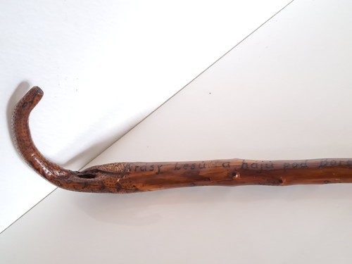 Snake Antique Massive Walking Stick Cane Follk Art Carved Wood Handmade Drawings - Picture 11 of 18