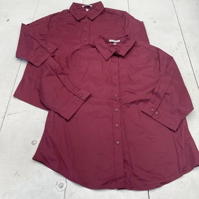 Port Authority Button Up Shirt Womens XXL Red Collared 3/4 Sleeve Work Top - Image 1 of 4