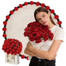 Crochet Flower Bouquet Blanket,Red Rose Blanket Bouquet 32Inch Red Rose 32 inch