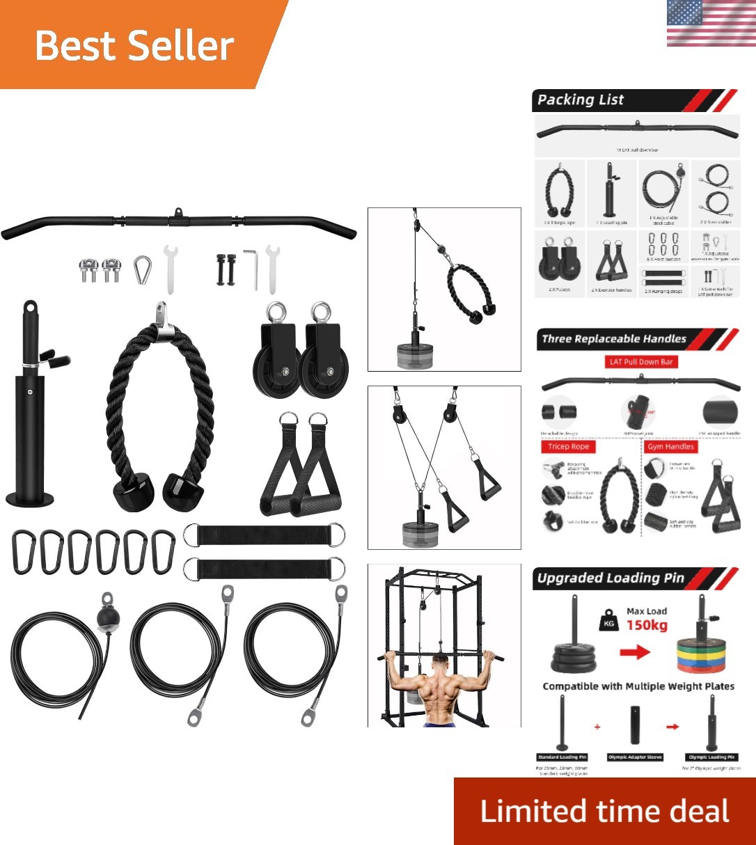 Universal Pulley System with 360&deg; Silent Wheel - Versatile Home Gym Equipment