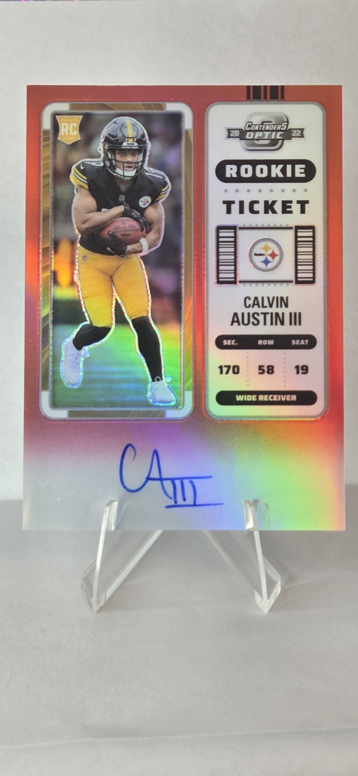 2022 Contenders Optic Rookie Ticket Red #107 Calvin Austin III #d/149 RC AUTO