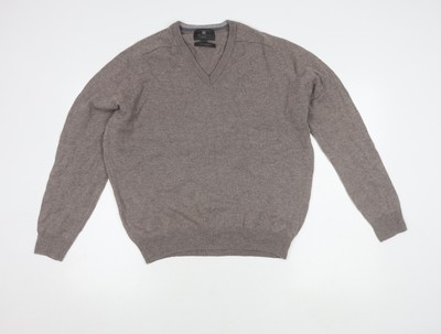 Marks and Spencer Herren Pullover Grau Wolle V-Ausschnitt L